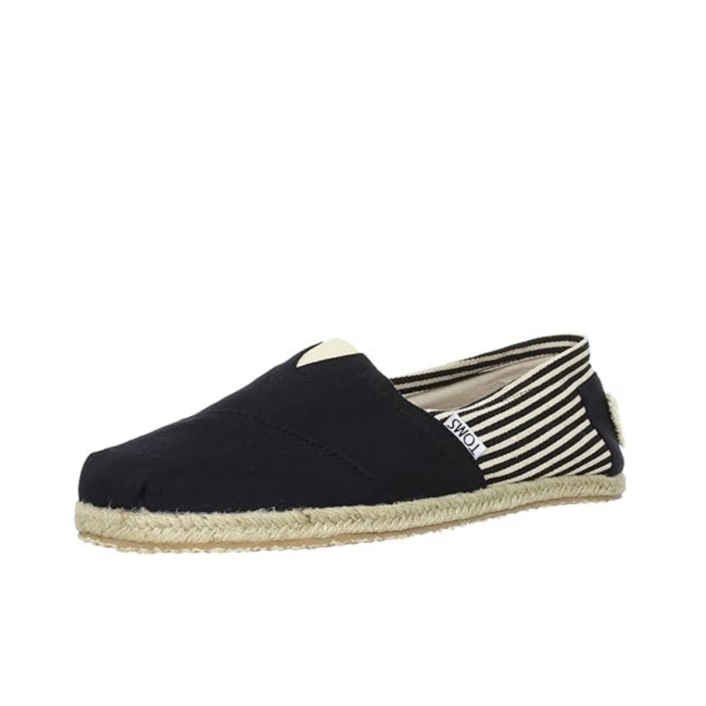 TOMS. Men's Classic Rope Slip-On University Striped Black Slip-ons. Size 10.